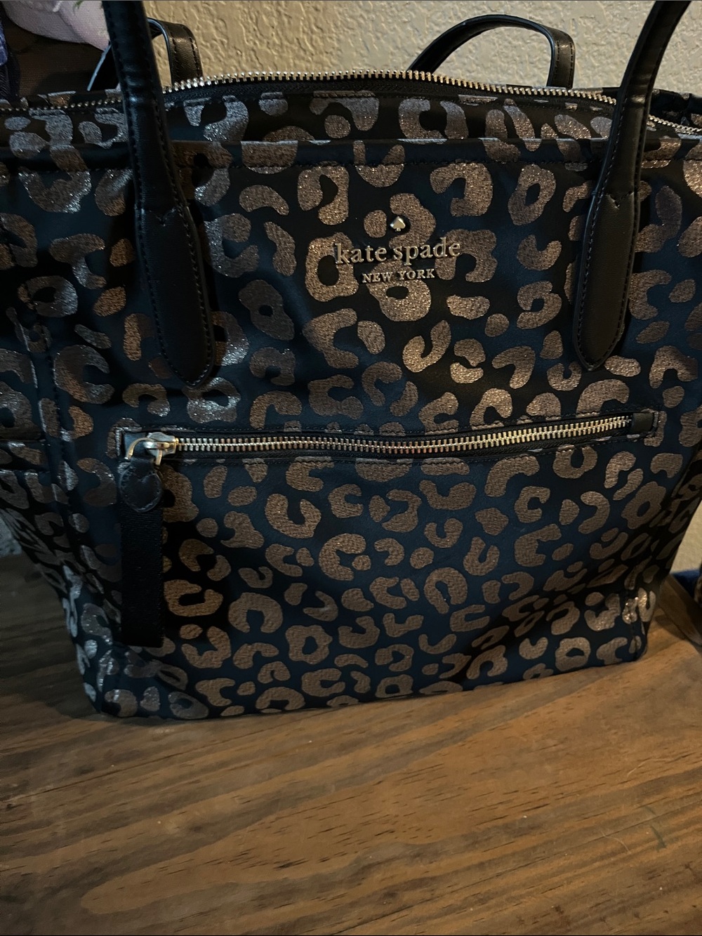 kate spade Black and Metallic Gold Leopard-Print Tote - Picture 3 of 9